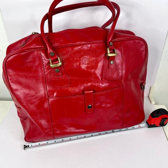 Valentina Red Leather Tote Overnight Bag with Gold Hardware Made in Italy - Picture 13 of 16